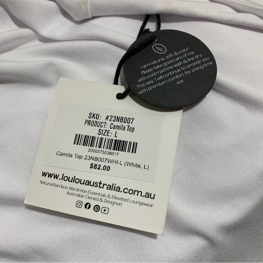 Lou Lou Australia Camila 3/4 Sleeve Bamboo Top White Size Large NWT Career - Picture 6 of 6